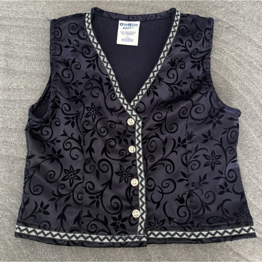 Vintage 90's Oshkosh Bgosh‎ Girls Vest Kids Size 5 Floral Navy Holiday Trim